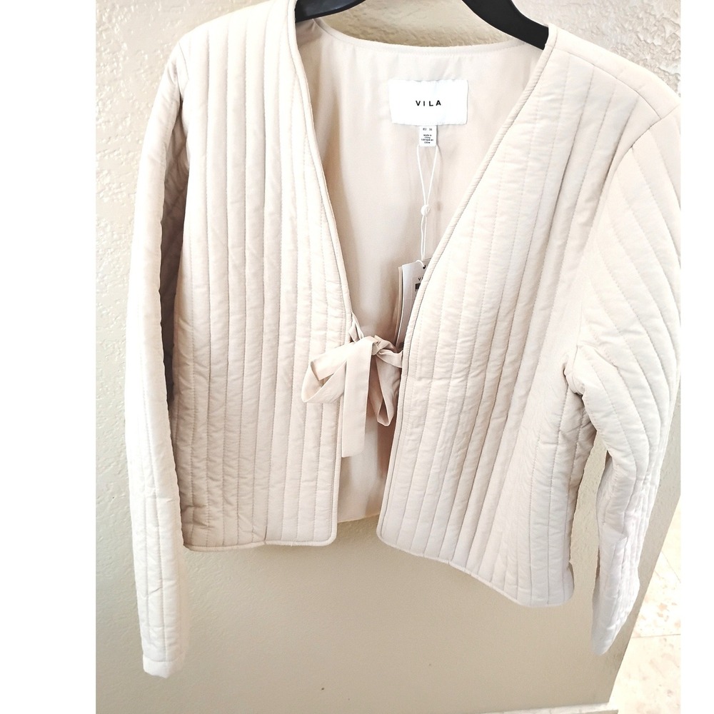 VILA CREAM TIE FRONT QUILTED JACKET Cottagecore coquette minimalist scandistyle